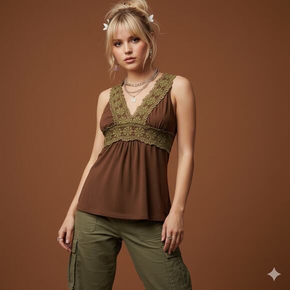 Vintage Wet Seal Top Y2K Womens L Fairy Grunge Boho Crochet Tank 90s Babydoll - Picture 1 of 6